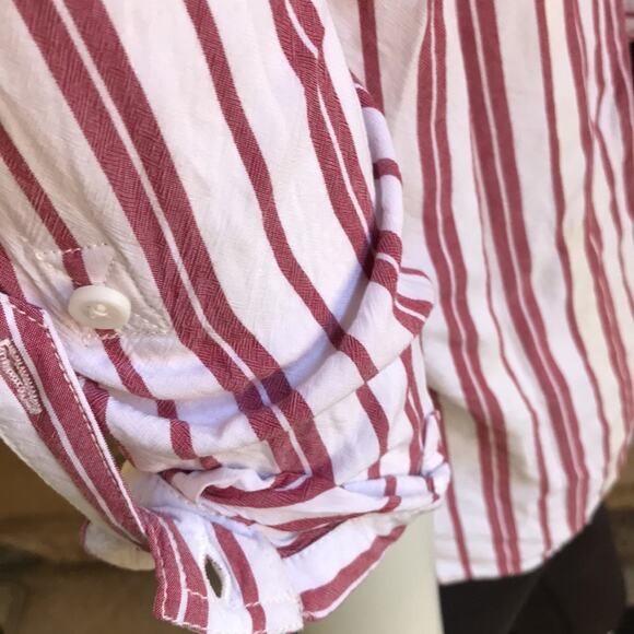 Beach Lunch Lounge Red White Striped Button Down Shirt with Pocket Women's Small - Picture 5 of 9